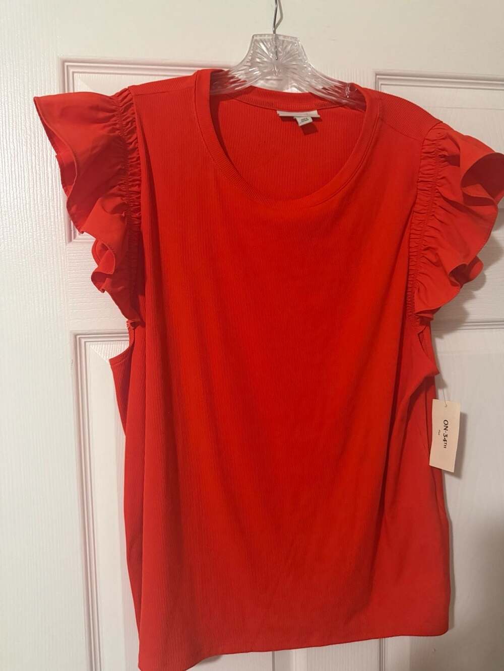 ON.34TH Plus Size 3X Red Ribbed Ruffle Sleeve Top - Picture 4 of 4